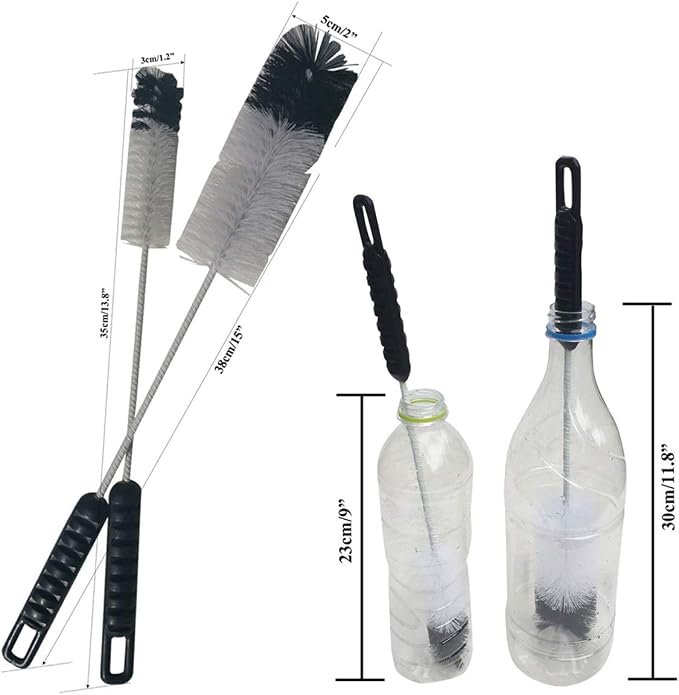 NewFerU Wire Bottle Cleaning Brush Set Small Large Thin Long Handle, Utility - Image 2