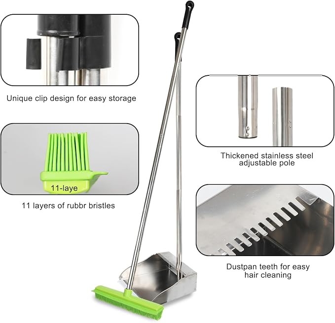 Rubber Broom and Dustpan Set, Pet Hair Removal Rubber Broom - Image 2