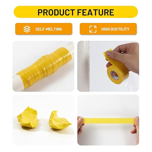 Self Fusing Silicone Tape 4 Rolls 1 in x 10' Yellow Waterproof Rescue Tape - Image 4