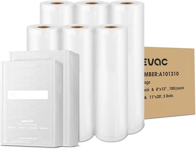 Multi-Size Sealing Solution Vacuum Sealer Bags & Rolls – 100x 6''x10'' by Wevac
