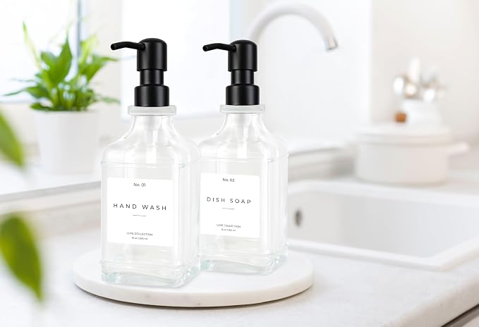 Emerson Essentials Glass Soap Dispenser Set – 16 oz 2-Pack – Refillable Dish & - Image 4
