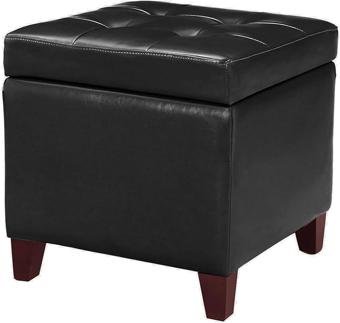 Adeco Storage Ottoman Foot Rest Stool, Leather Ottoman Footstool by Adeco