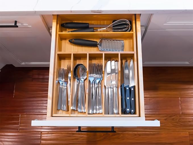 Umilife Bamboo Kitchen Drawer Organizer, 13 Inch Silverware Utensil Tray Holder - Image 7