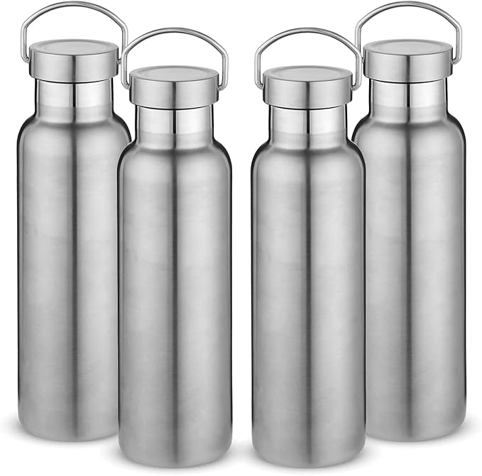 Neihepal 20 oz Insulated Water Bottles Bulk 4 Pack, Stainless Steel Double Wall by Neihepal