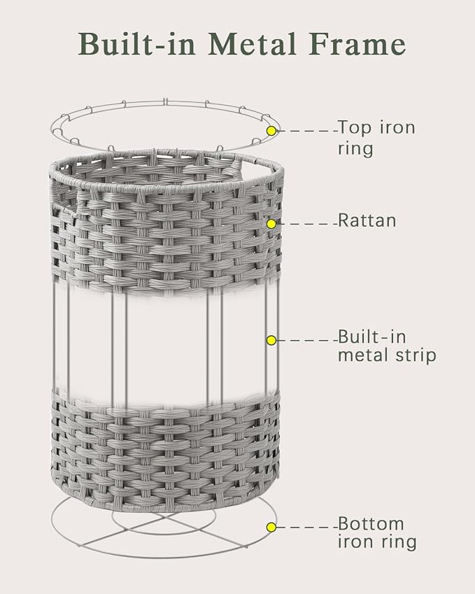 Laundry Hamper Laundry Basket Round 19.0 Gal Handwoven Rattan Laundry Basket - Image 9