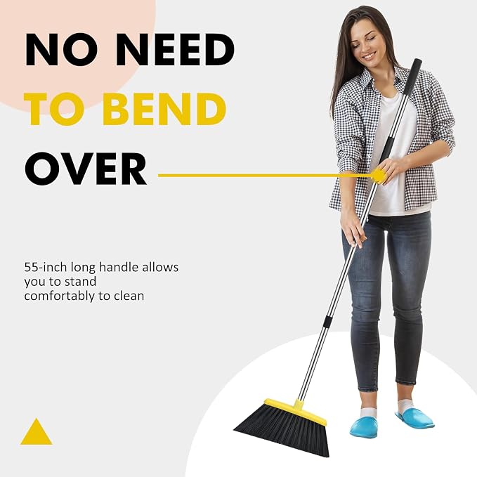 Heavy Duty Broom, 55 Inch Long Handle Outdoor Large Angle Brooms, Commercial - Image 3
