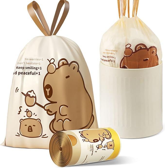 VOK 8 Gallon Trash Bags with Capybara Printed, Drawstring Medium Garbage Bags by Unknown