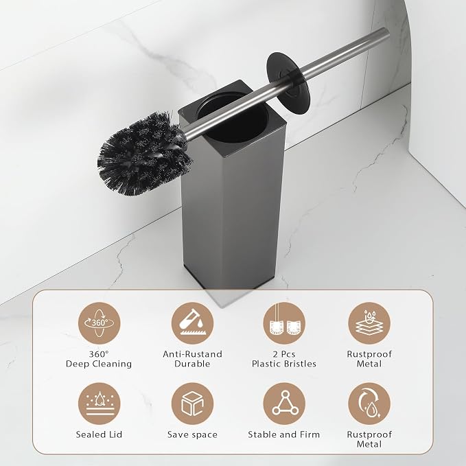 BGL Standing Toilet Brush and Holder GunGrey Aluminium Toilet Bowl Cleaner - Image 6