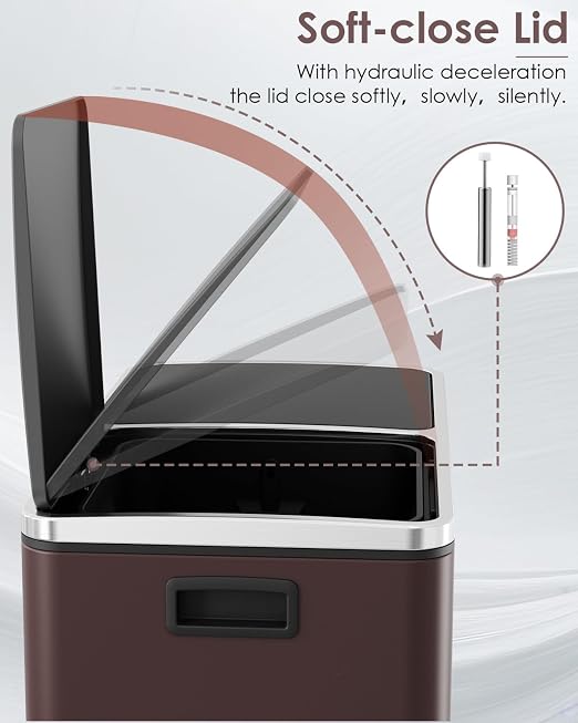 Arlopu 16 GallonStainless Steel Trash Can, 60L Dual Compartment, Metal Kitchen - Image 6