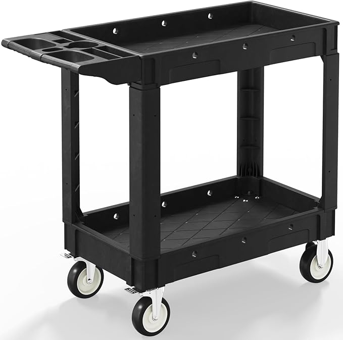 2 Shelf Heavy Duty Plastic Utility Cart, Service Cart Tub Storage W/Deep Shelve by WanmwillToolOrganizer