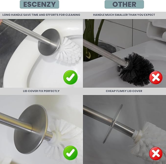Escenzy Modern Toilet Brush and Holder Set Mosaic Glass | Non-Rustic Stainless - Image 4