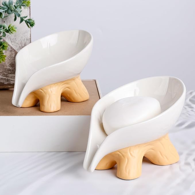 Soap Dish, Soap Holder Self Draining Leaf Shape Soap Dishes, Ceramic Draining - Image 9