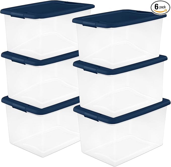 Sterilite 6-Pack Color Program, Large Clear Plastic Storage Bins by Sterilite