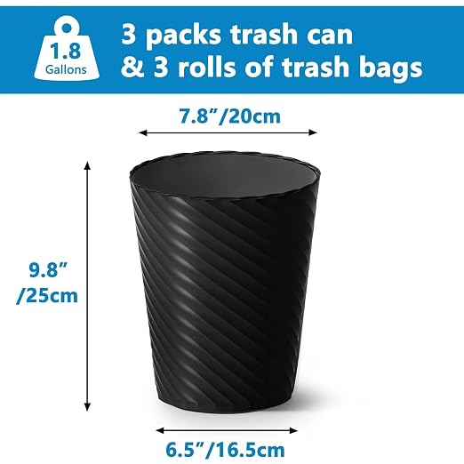 Bathroom Trash Can, 3 Pack 1.8 Gallons Small Trash Can - Image 3