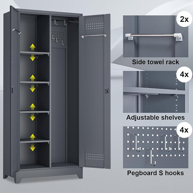 Metal Tool Storage Cabinet, Broom Closet - Image 4