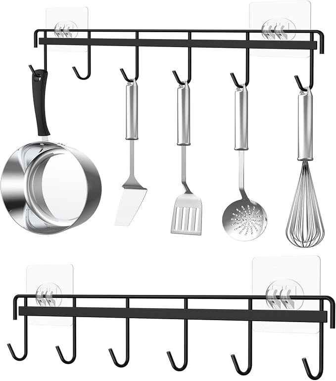 Myfolrena Adhesive Kitchen Hooks Utensil Hanger Holder Hanging Rack 2 Pack by Myfolrena