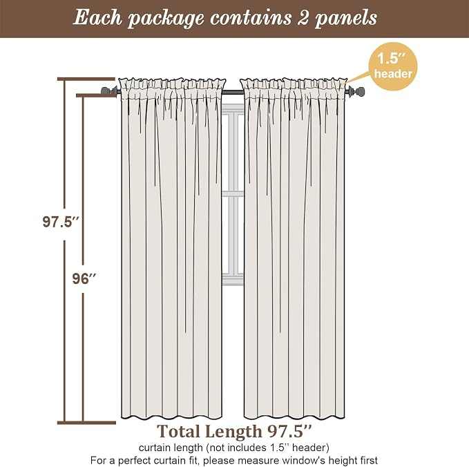 Chyhomenyc Ivory Sheer Curtains 96 Inch Length 2 Panels Set, Elegant Light - Image 5