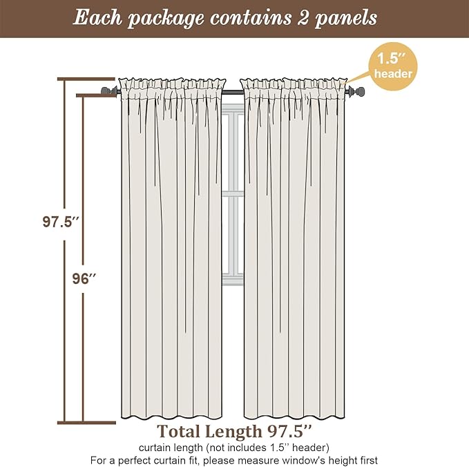 Chyhomenyc Taupe Sheer Curtains 96 inches Long 2 Panels, Light Filtering Soft - Image 4