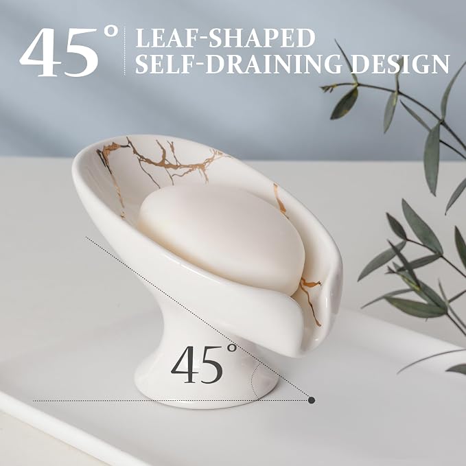 Soap Dish, Soap Holder Self Draining Leaf Shape Soap Dishes, Ceramic Drain Soap - Image 3