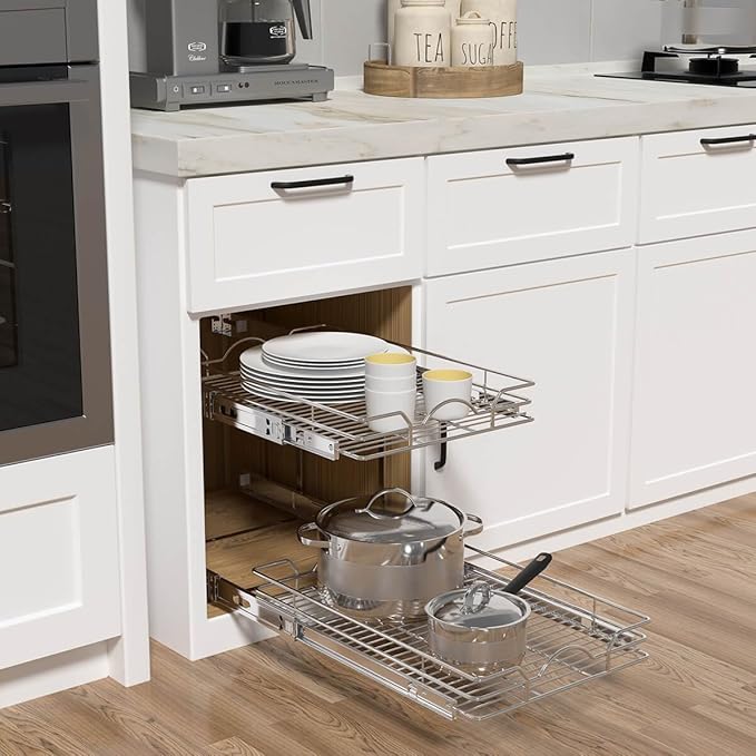 OCG 2 Tier Pull Out Cabinet Organizer, Pull Out Drawers - Image 6