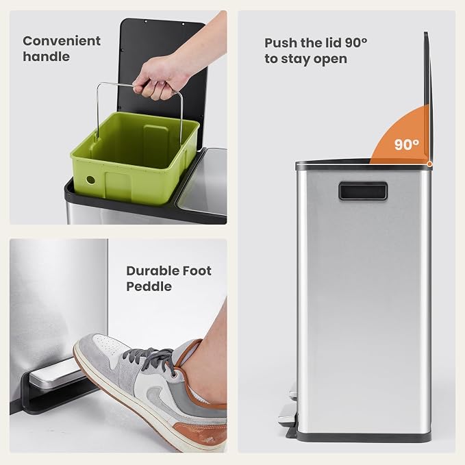 DUMOS Kitchen Trash Can, 2×8-Gallon Garbage Can - Image 5