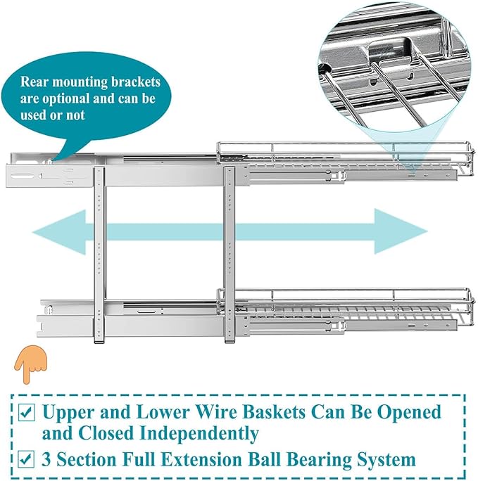OCG 2 Tier Pull Out Cabinet Organizer, Pull Out Drawers - Image 4