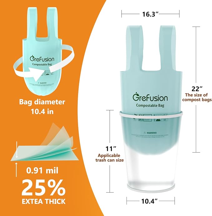 Compostable trash Bags, 2.6 Gallon, Thick 0.91 mils, Compost bin Kitchen - Image 3