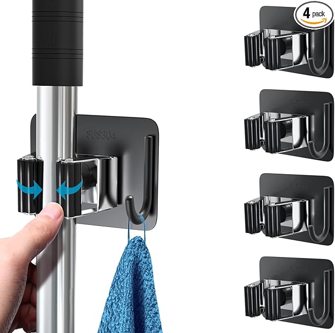 Mop Broom Holder No Drill, Mop Broom Organizer Wall Mounted Heavy Duty by HOMEASY