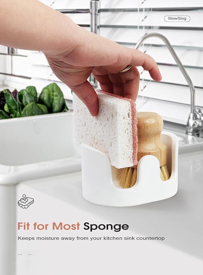 Double Sponge Holder, Water-Absorbing Stone Dish Sponge Caddy - Image 3