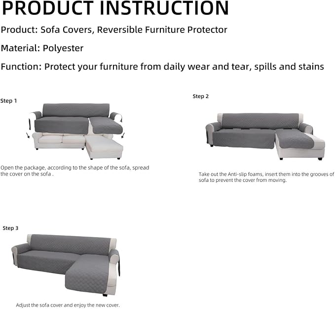 Easy-Going L Shape Sofa Cover Sectional Couch Cover Chaise Lounge Sofa - Image 7
