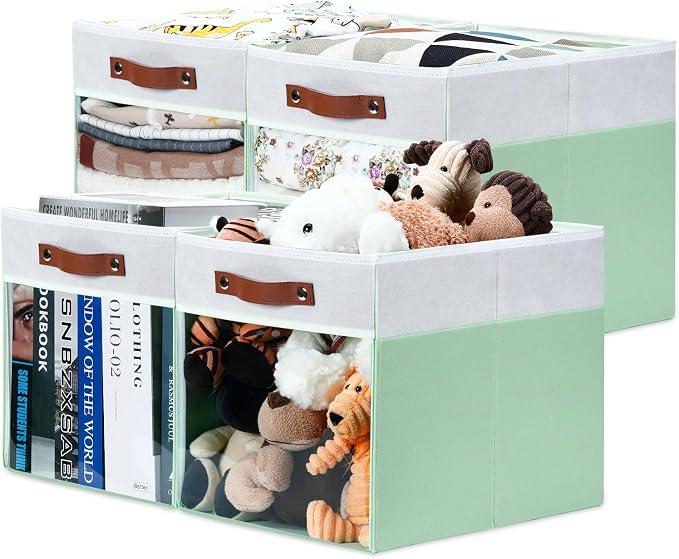 HNZIGE 13x15x13 Cube Storage Bins, 4 Pack Fabric Clear Organizer by HNZIGE