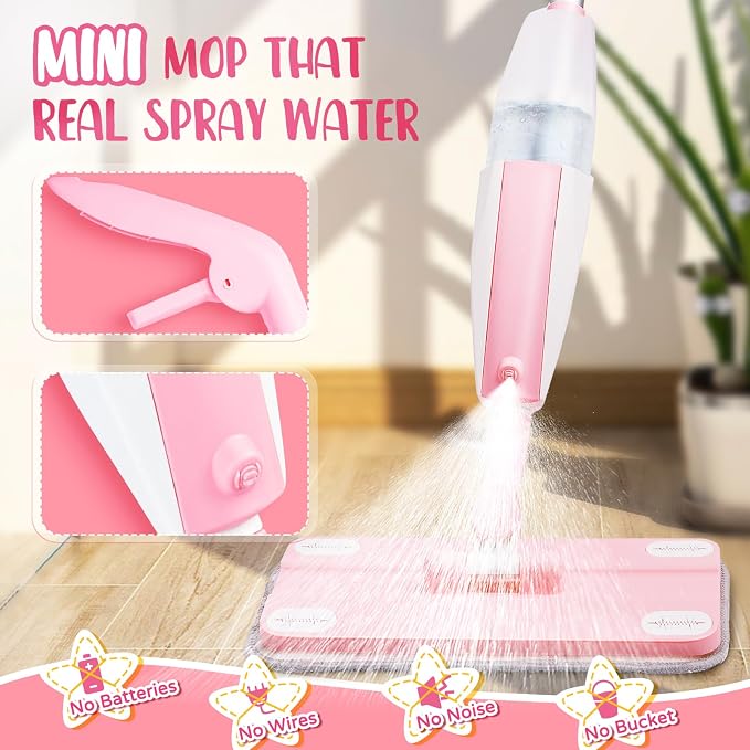Pink Mini Spray Mop for Toddler-Girls Montessori Cleaning Toy That Real Spray - Image 6