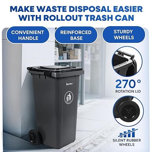 32 Gallon Trash Can with Wheels Outdoor Garbage Can with Lid and Wheels Locking - Image 7
