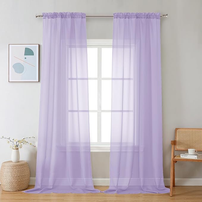 Chyhomenyc Sheer Lilac Curtains 90 inches Long 2 Panels, Light Filtering Soft by Chyhomenyc