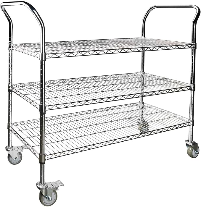Northsky 3-Shelf Wire Utility Cart on Wheels, Chrome Finish Rolling Metal by NorthSky