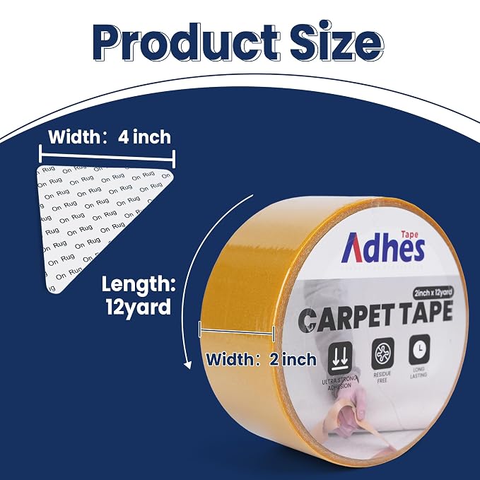 Adhes Double-Sided Carpet Tape, 2 Inch x 12 Yard Rug Tape - Image 2