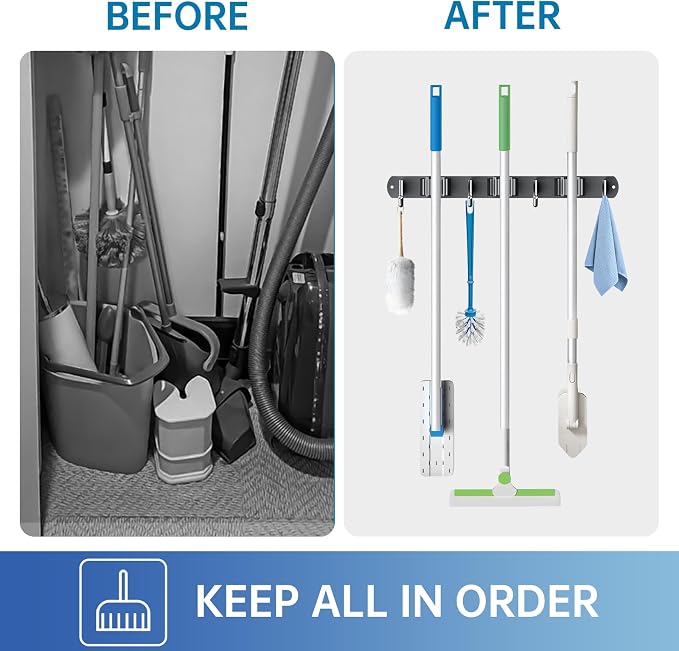 ZONGOOL 2 Pack Mop Broom Holder Wall Mount, Broom Organizer Storage Tool Racks - Image 5