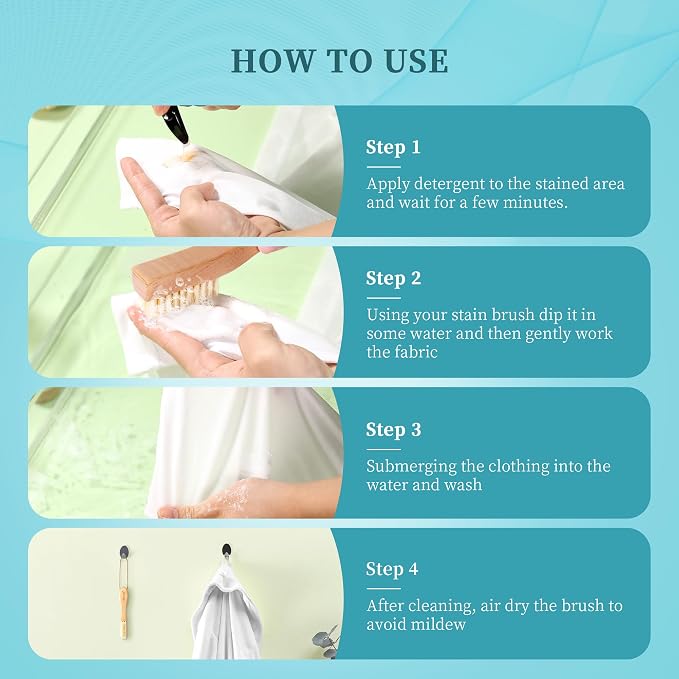 BFWood Laundry Stain Brush, Natural Soft Boar Bristles, Removes Tough Stains - Image 5