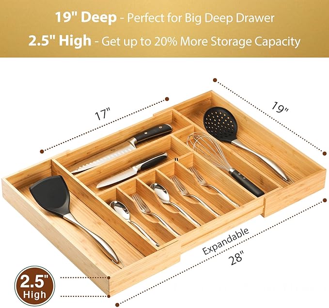 Umilife Extra Large Expandable Kitchen Siverware Utensils Drawer Organizer - Image 2