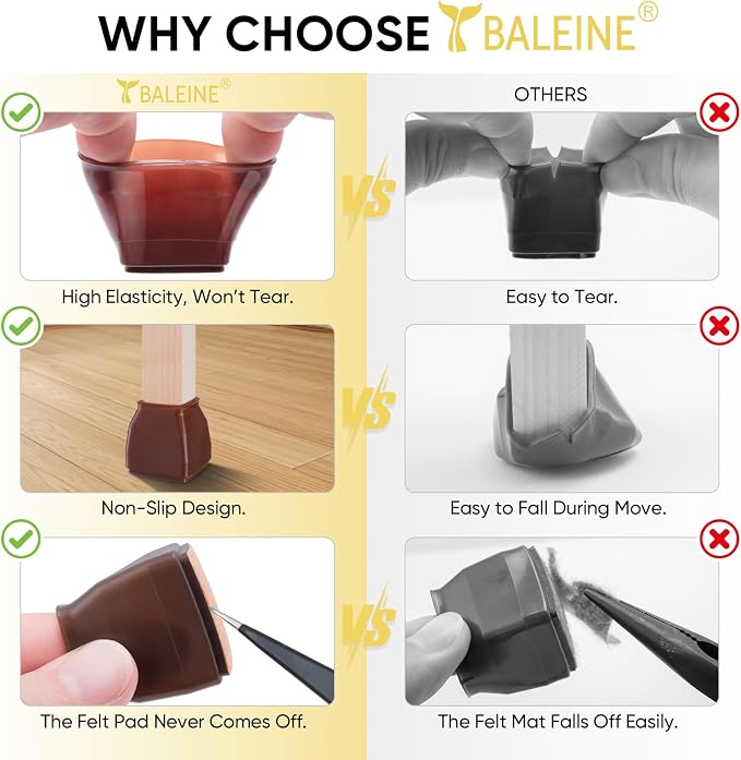 BALEINE 24 Pack Silicone Chair Leg Floor Protectors, Stool Leg Protectors Cap - Image 3