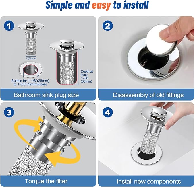 2PC Bathroom Sink Stopper Hair Catcher, Pop Up Sink Drain Filter - Image 7