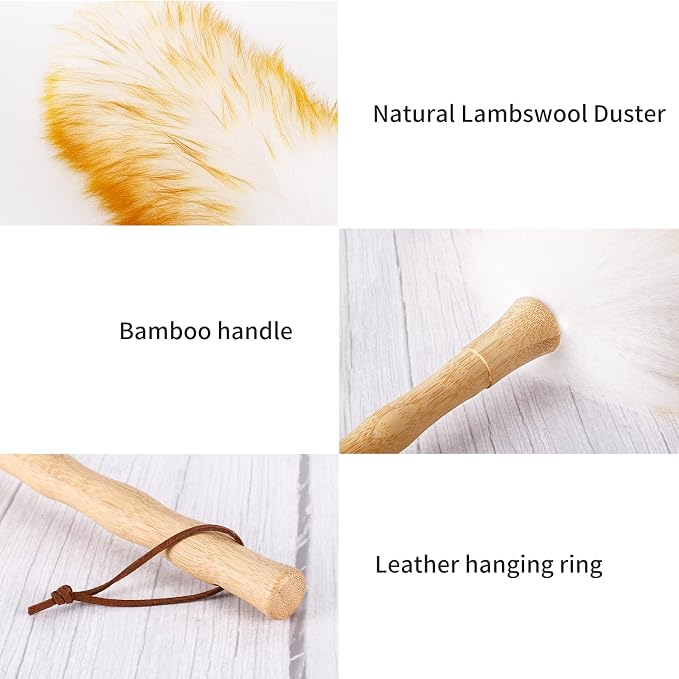 Lambs Wool Duster with Solid Bamboo Handle, Leather Hang Strap, 18.9 inch Long - Image 3