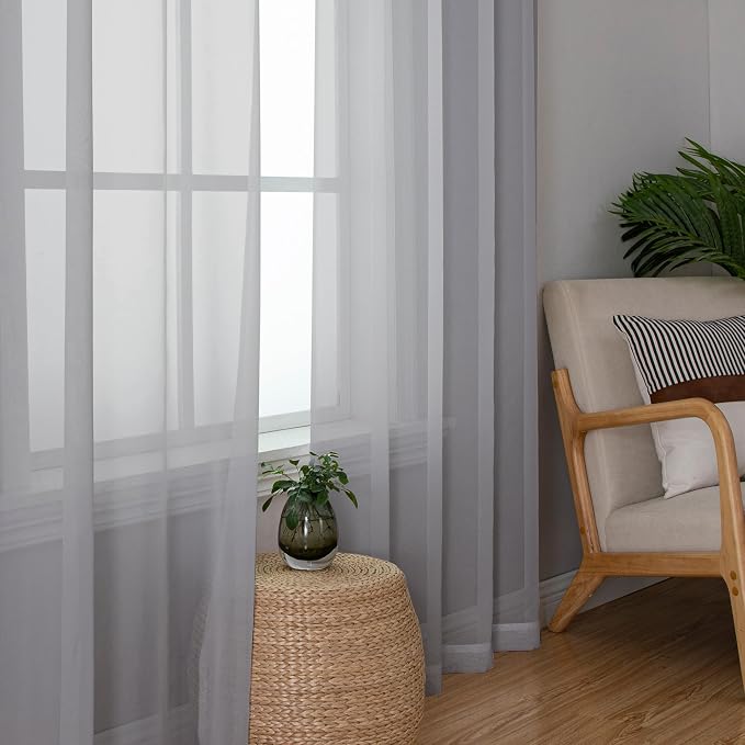 Chyhomenyc Light Grey Sheer Curtains 45 Inch Long 2 Panels, Light Filtering Rod - Image 4