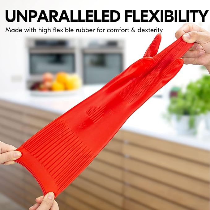 Vgo... 1-Pair Dishwashing Gloves, Reusable Household Gloves, Long Sleeve - Image 3