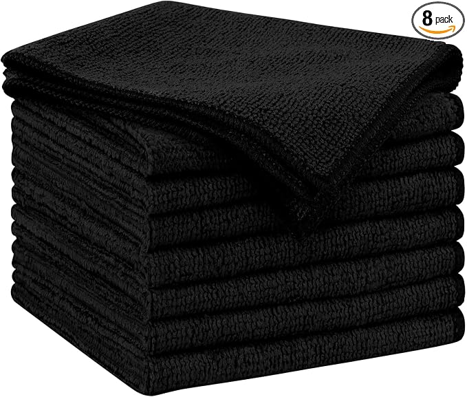 AIDEA Microfiber Cleaning Cloth Black 8PK, Microfiber Towels by AIDEAHOME