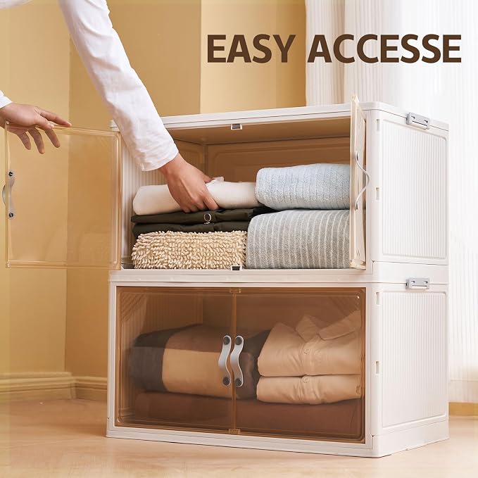 AHEONLAR 4 Pack Plastic Storage Bins - 388QT Foldable Stackable Storage Bins - Image 5