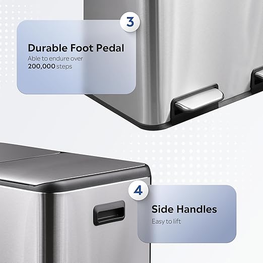 WLIVE 2 x 8 Gallon / 2 x 30 Liter Dual Trash Can, Stainless Steel Double - Image 7