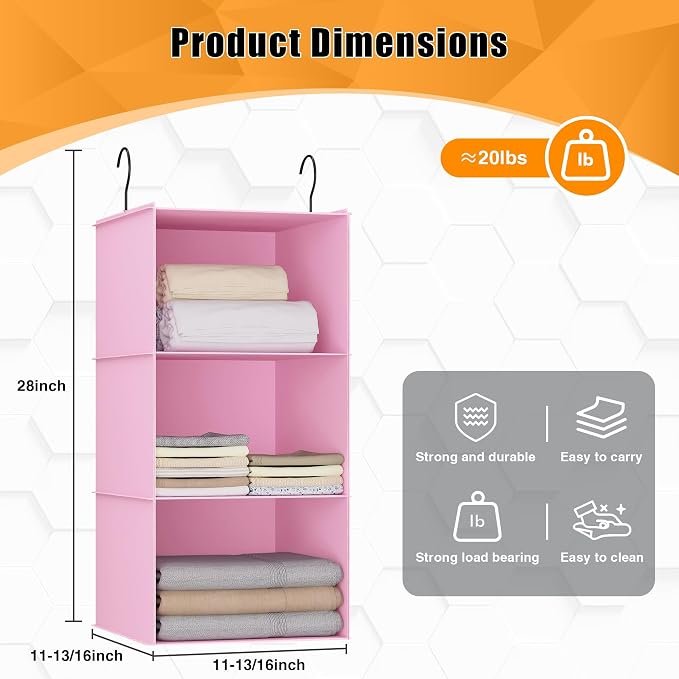 Hanging Closet Organizer and Storage 3-Shelf, Easy Mount Foldable Hanging - Image 3