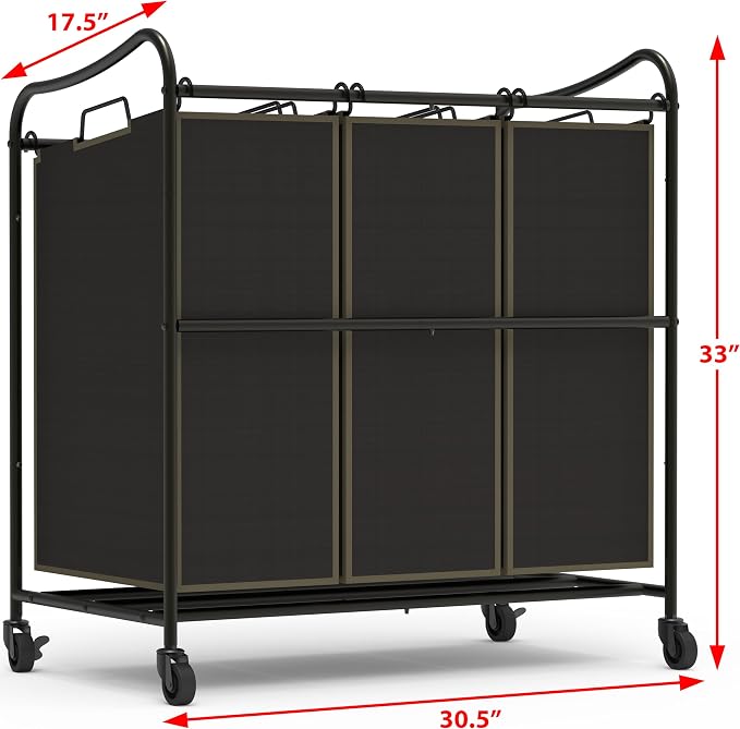 Simple Houseware Heavy Duty 3-Bag Laundry Sorter Rolling Cart - Image 5
