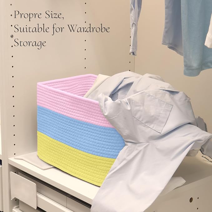 Hopegiver Woven Storage Baskets 15x11x10 Inch, 3 Pack Collapsible Cube Storage - Image 4